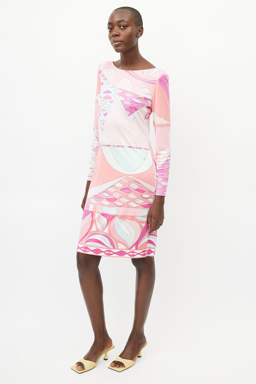 Emilio Pucci Pink & Multicolour Silk Abstract Print Dress