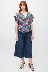 Emilio Pucci Pink & Multicolour Silk Drawstring Floral Top