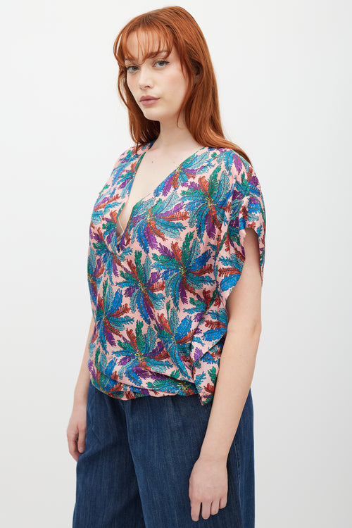 Emilio Pucci Pink & Multicolour Silk Drawstring Floral Top