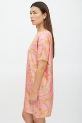 Emilio Pucci Pink & Yellow Silk Chain Pattern Dress