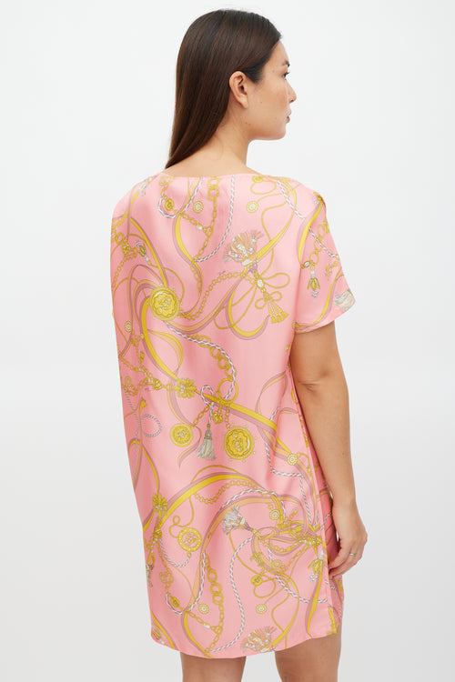 Emilio Pucci Pink & Yellow Silk Chain Pattern Dress