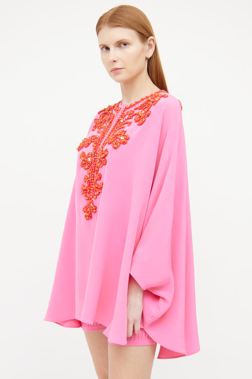 Emilio Pucci Pink Embellished Silk Short Sleeve  Tunic