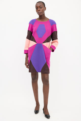 Emilio Pucci Purple & Multi Wool Geometric Midi Dress