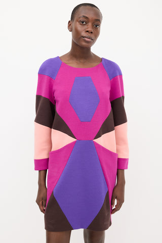 Emilio Pucci Purple & Multi Wool Geometric Midi Dress