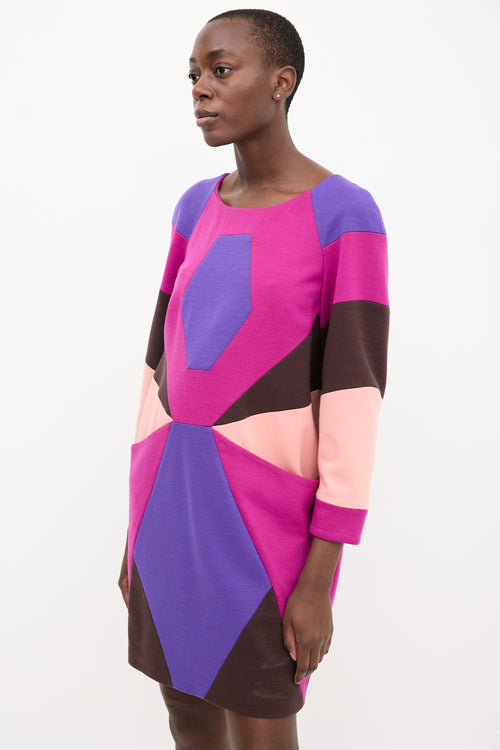 Emilio Pucci Purple & Multi Wool Geometric Midi Dress