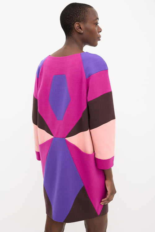 Emilio Pucci Purple & Multi Wool Geometric Midi Dress