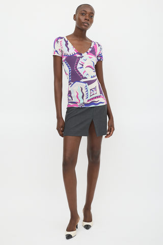 Emilio Pucci Purple & Multicolour Printed V-Neck T-Shirt