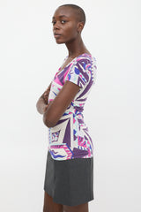 Emilio Pucci Purple & Multicolour Printed V-Neck T-Shirt