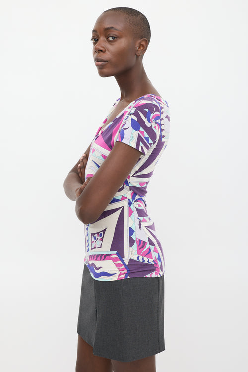 Emilio Pucci Purple & Multicolour Printed V-Neck T-Shirt