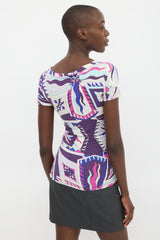 Emilio Pucci Purple & Multicolour Printed V-Neck T-Shirt
