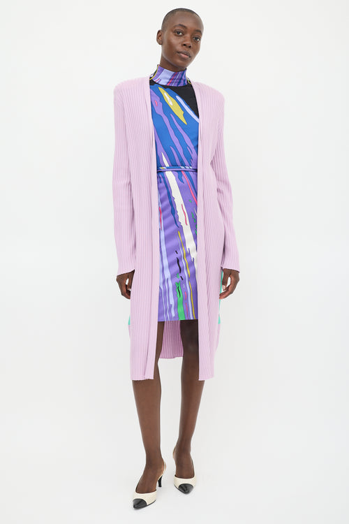 Emilio Pucci Purple & Multicolour Silk Printed Panel Long Cardigan