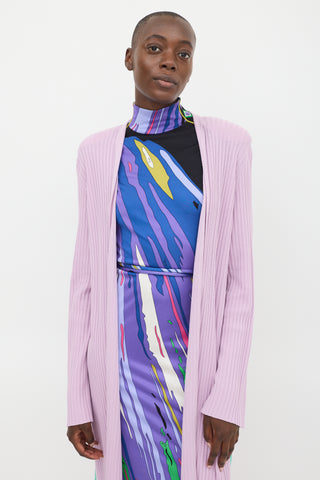 Emilio Pucci Purple & Multicolour Silk Printed Panel Long Cardigan