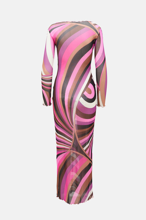 Emilio Pucci Sheer Mesh Printed Maxi Dress