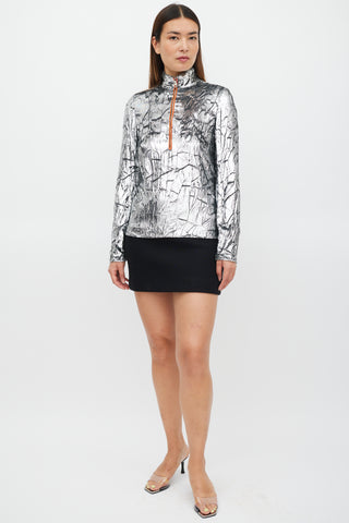 Emilio Pucci Silver & Orange Metallic Tinsel Top