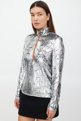 Emilio Pucci Silver & Orange Metallic Tinsel Top