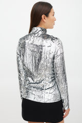 Emilio Pucci Silver & Orange Metallic Tinsel Top