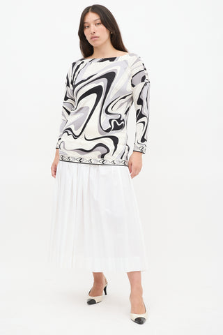 Emilio Pucci White & Multicolour Printed Boat Neck Top