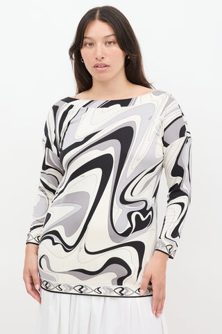 Emilio Pucci White & Multicolour Printed Boat Neck Top