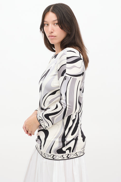 Emilio Pucci White & Multicolour Printed Boat Neck Top