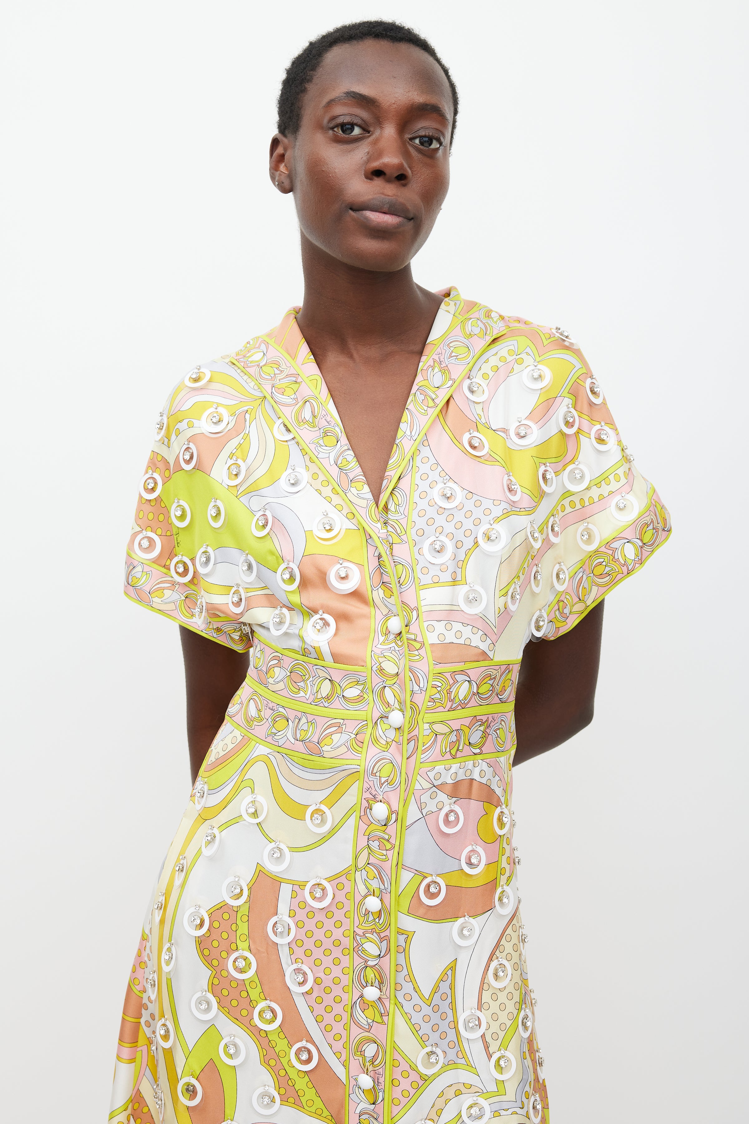 Emilio Pucci // Yellow & Multicolour Printed Embellished Dress – VSP Consignment Emilio Pucci // Yellow & Multicolour Printed Embellished Dress – VSP Consignment