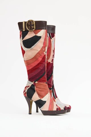 Emilio Pucci Corduroy Patterned Knee High Boot