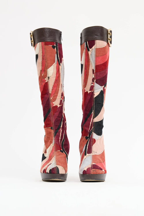 Emilio Pucci Corduroy Patterned Knee High Boot