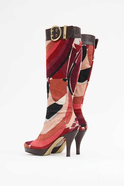Emilio Pucci Corduroy Patterned Knee High Boot