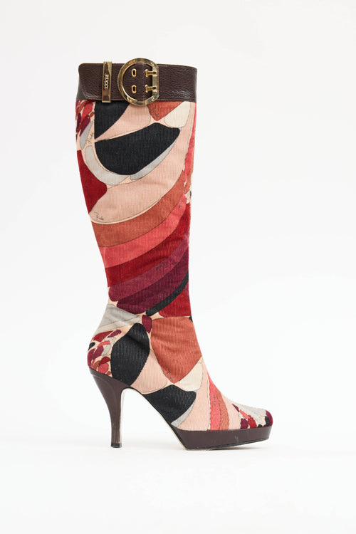 Emilio Pucci Corduroy Patterned Knee High Boot
