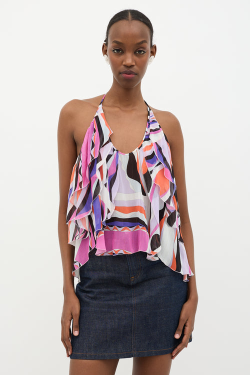 Emilio Pucci Abstract Printed Ruffle Top