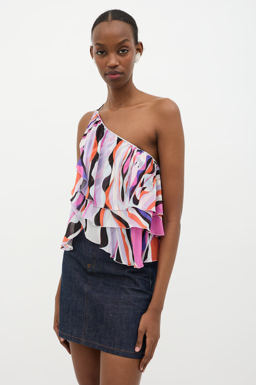 Emilio Pucci Abstract Printed Ruffle Top