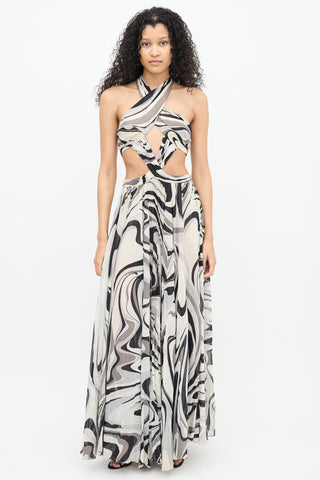 Emilio Pucci Black & White Printed Silk Dress