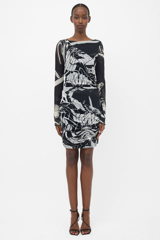 Emilio Pucci Draped Mesh Printed Dress