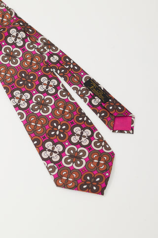 Emilio Pucci Purple & Multicolour Geometric Floral Tie