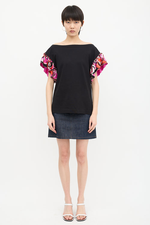 Emilio Pucci Silk Ruffle Sleeve T-Shirt