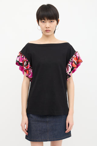 Emilio Pucci Silk Ruffle Sleeve T-Shirt