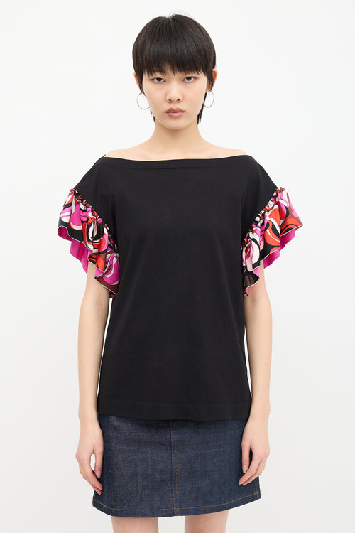 Emilio Pucci Silk Ruffle Sleeve T-Shirt