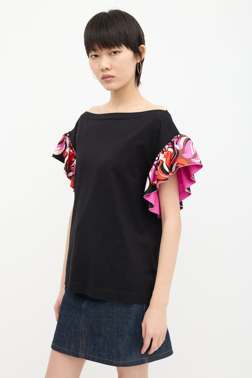 Emilio Pucci Silk Ruffle Sleeve T-Shirt