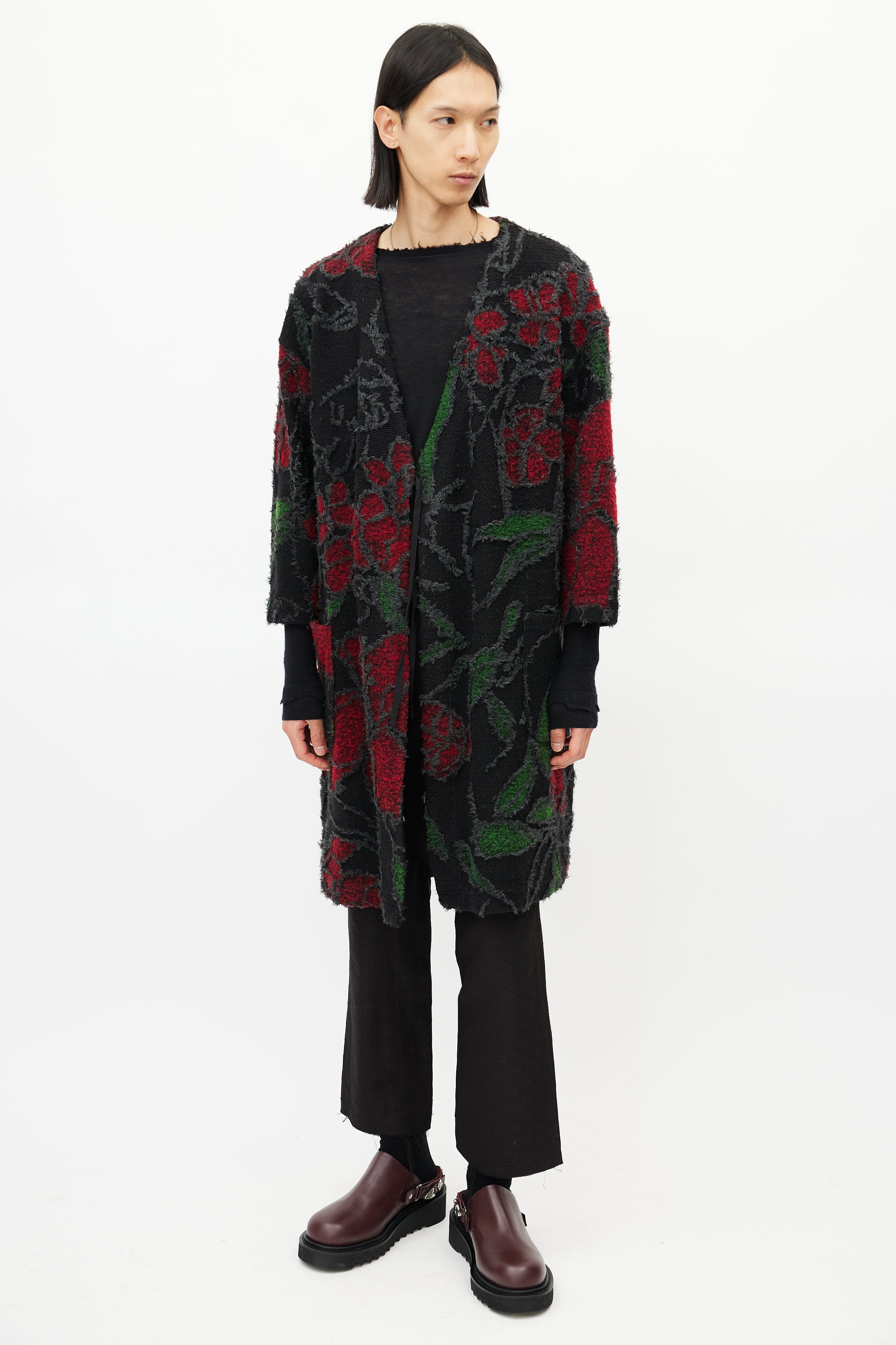 Engineered Garments // Black & Multicolour Floral Wrap Robe – VSP
