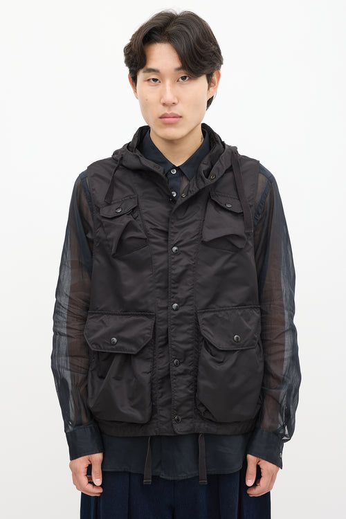 Engineered Garments Black Nylon Hooded Cargo Vest