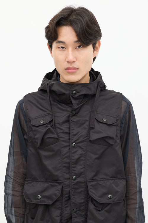 Engineered Garments Black Nylon Hooded Cargo Vest