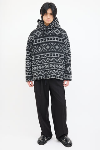 Engineered Garments Black & White Geo Printed Fleece Hoodie