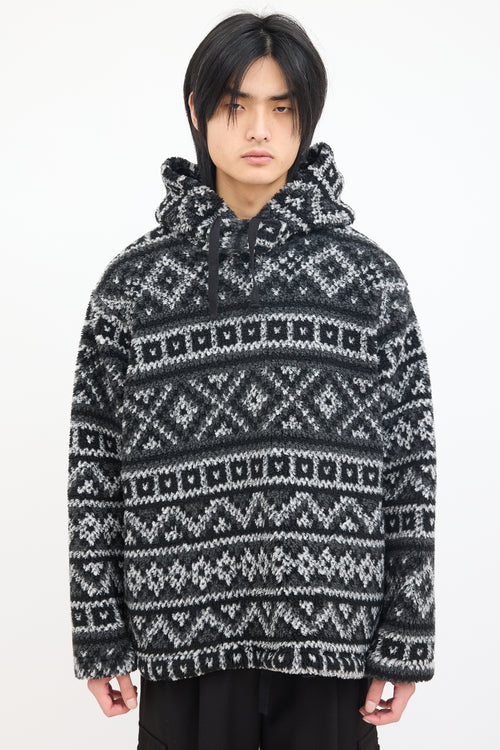 Engineered Garments Black & White Geo Printed Fleece Hoodie