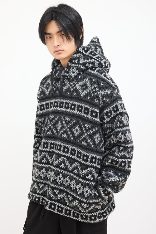 Engineered Garments Black & White Geo Printed Fleece Hoodie