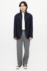 Engineered Garments Navy & White Wool Striped Blazer