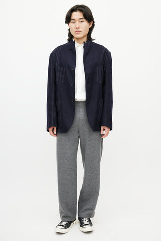 Engineered Garments Navy & White Wool Striped Blazer