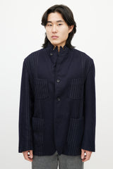 Engineered Garments Navy & White Wool Striped Blazer