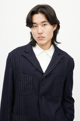 Engineered Garments Navy & White Wool Striped Blazer