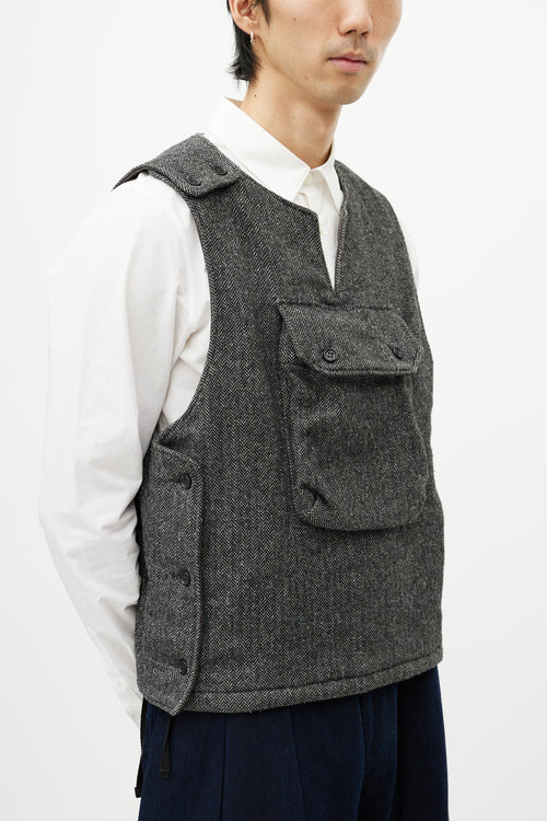 Engineered Garments White & Black Tweed Wool Vest