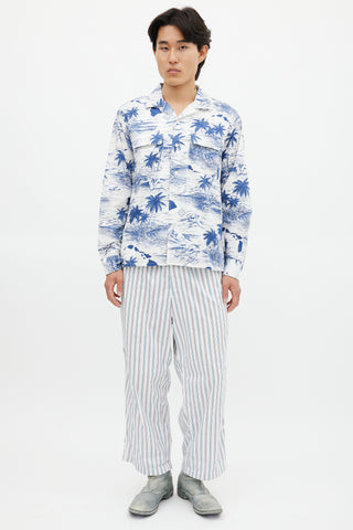 Engineered Garments White & Blue Floral Shirt