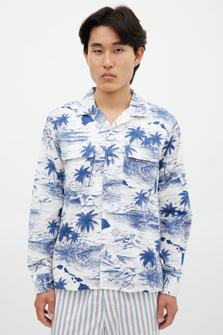 Engineered Garments White & Blue Floral Shirt